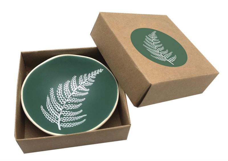 White Fern on Green Porcelain 7cm Bowl