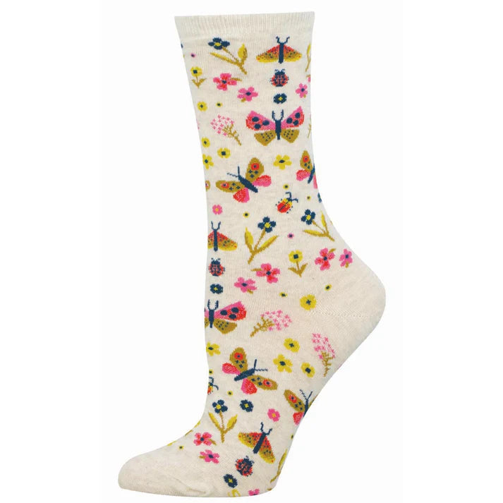 W Butterfly Floral Ivory Heather Sock