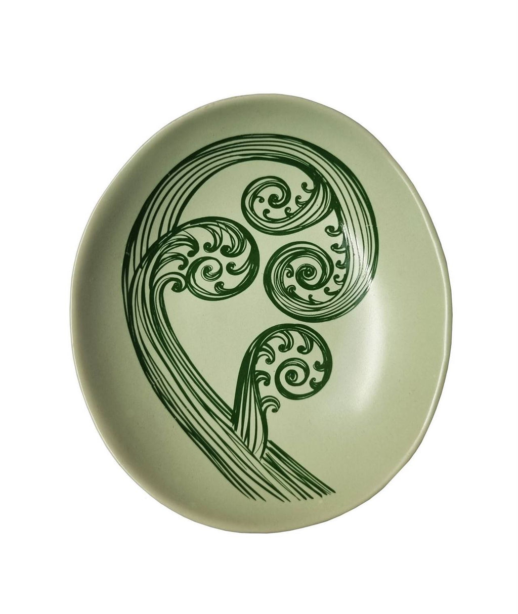 Ponga Frond 3 Dk Green on Light Green 10cm Porcelain Bowl