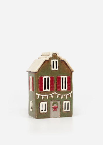 Alsace Tea Light House Christmas Green with Shutters (YA0067)