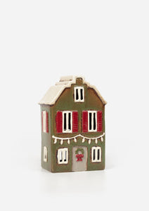 Alsace Tea Light House Christmas Green with Shutters (YA0067)