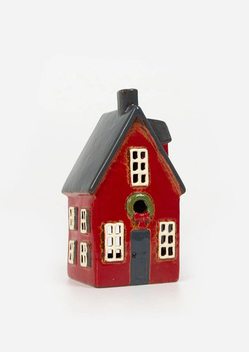 Alsace Tea Light Cottage Red with Wreath (YA0064)