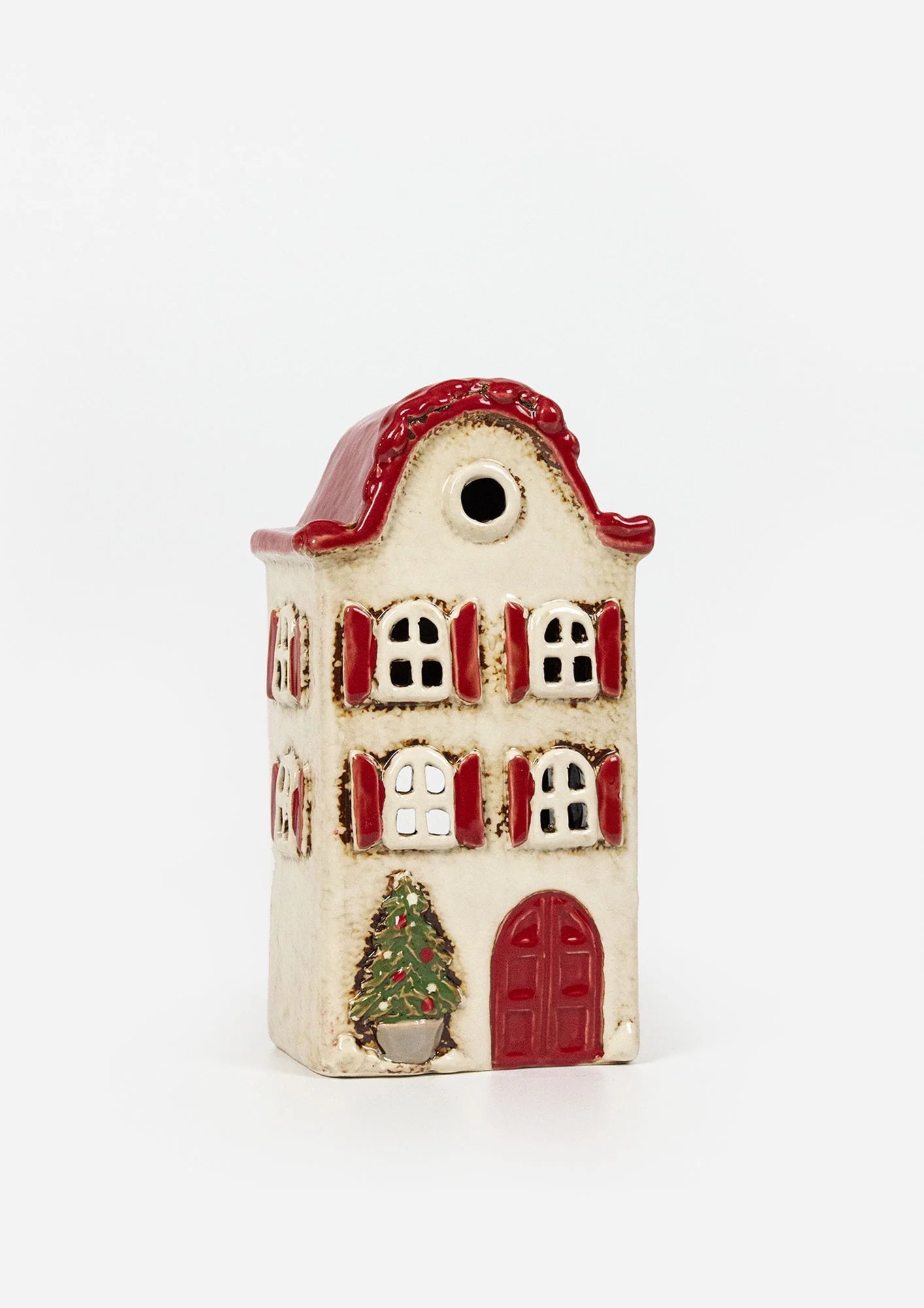 Alsace Tea Light Villa Christmas Stone with Red Shutters (YA0063)