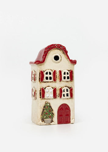 Alsace Tea Light Villa Christmas Stone with Red Shutters (YA0063)