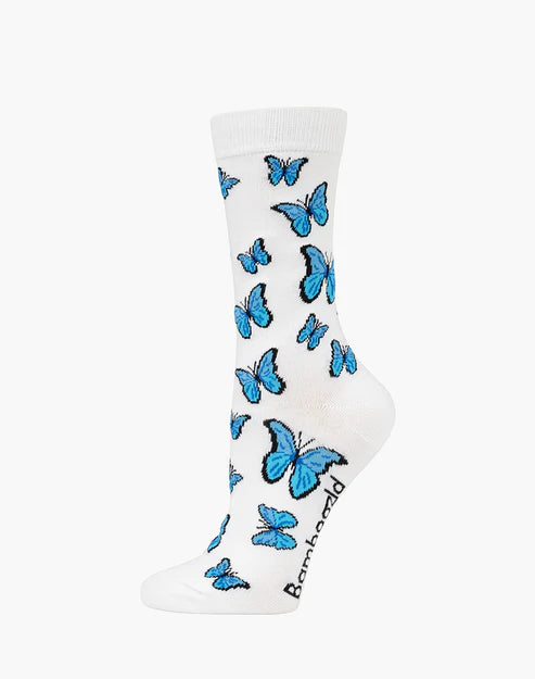 W Blue Butterflies Bamboo Sock