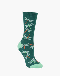 W Dragonfly Green Bamboo Sock