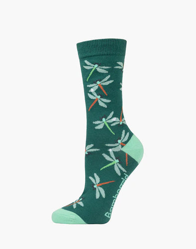 W Dragonfly Green Bamboo Sock