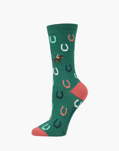 Load image into Gallery viewer, W Lucky Horseshoe Green Bamboo Sock