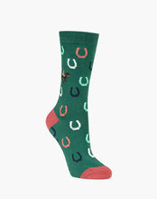 Load image into Gallery viewer, W Lucky Horseshoe Green Bamboo Sock