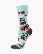 W Meowy Mint Christmas Bamboo Socks