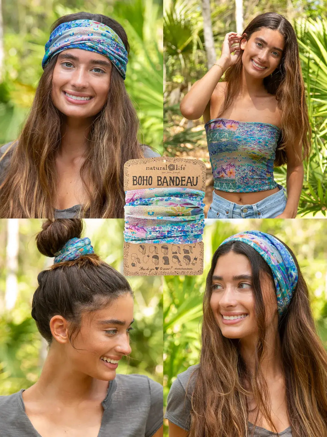 Boho Bandeau Blue Watercolour Patchwork