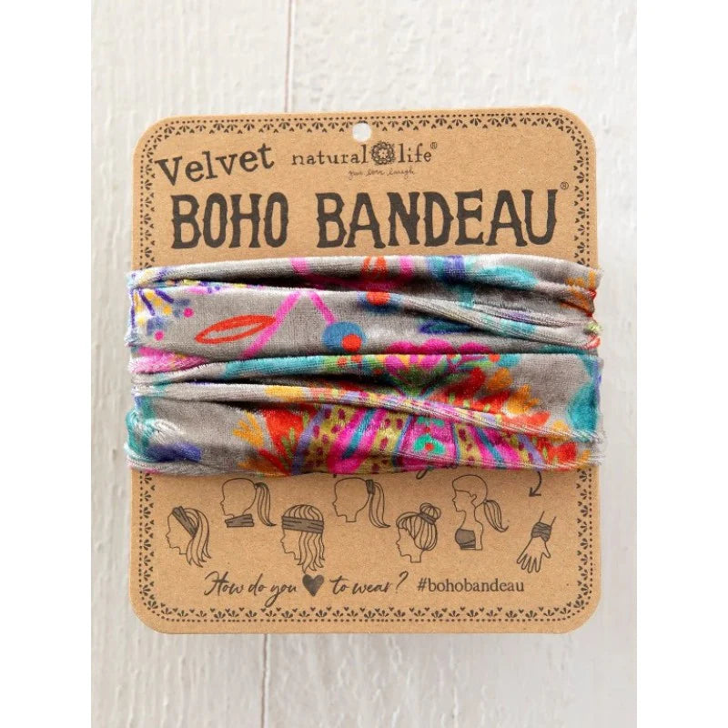 Velvet Boho Bandeau Black Print Folk
