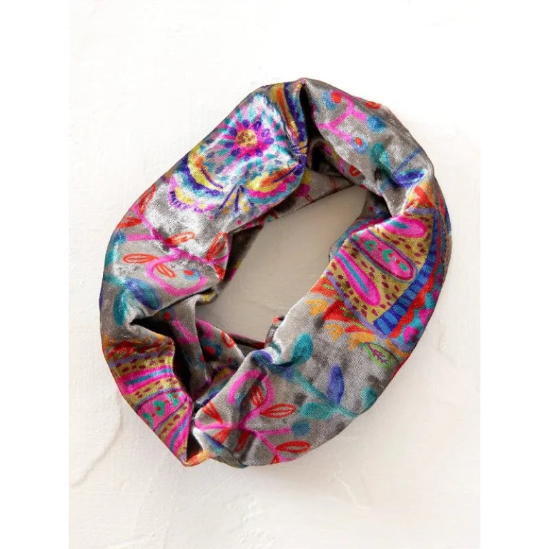 Velvet Boho Bandeau Black Print Folk