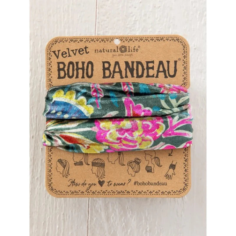Velvet Boho Bandeau Green Lined Floral