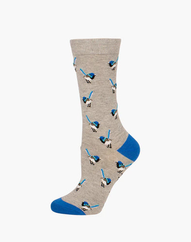 W Blue Wren Light Grey Bamboo Sock