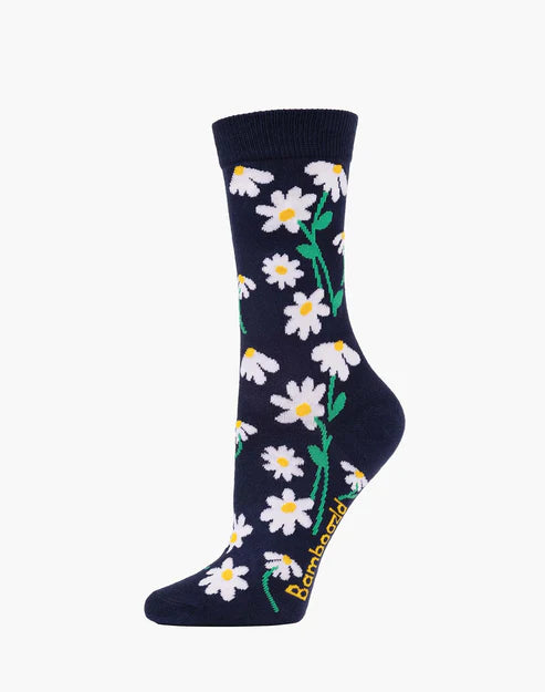 W Daisies Navy Bamboo Sock