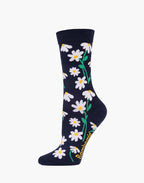 W Daisies Navy Bamboo Sock