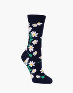 W Daisies Navy Bamboo Sock