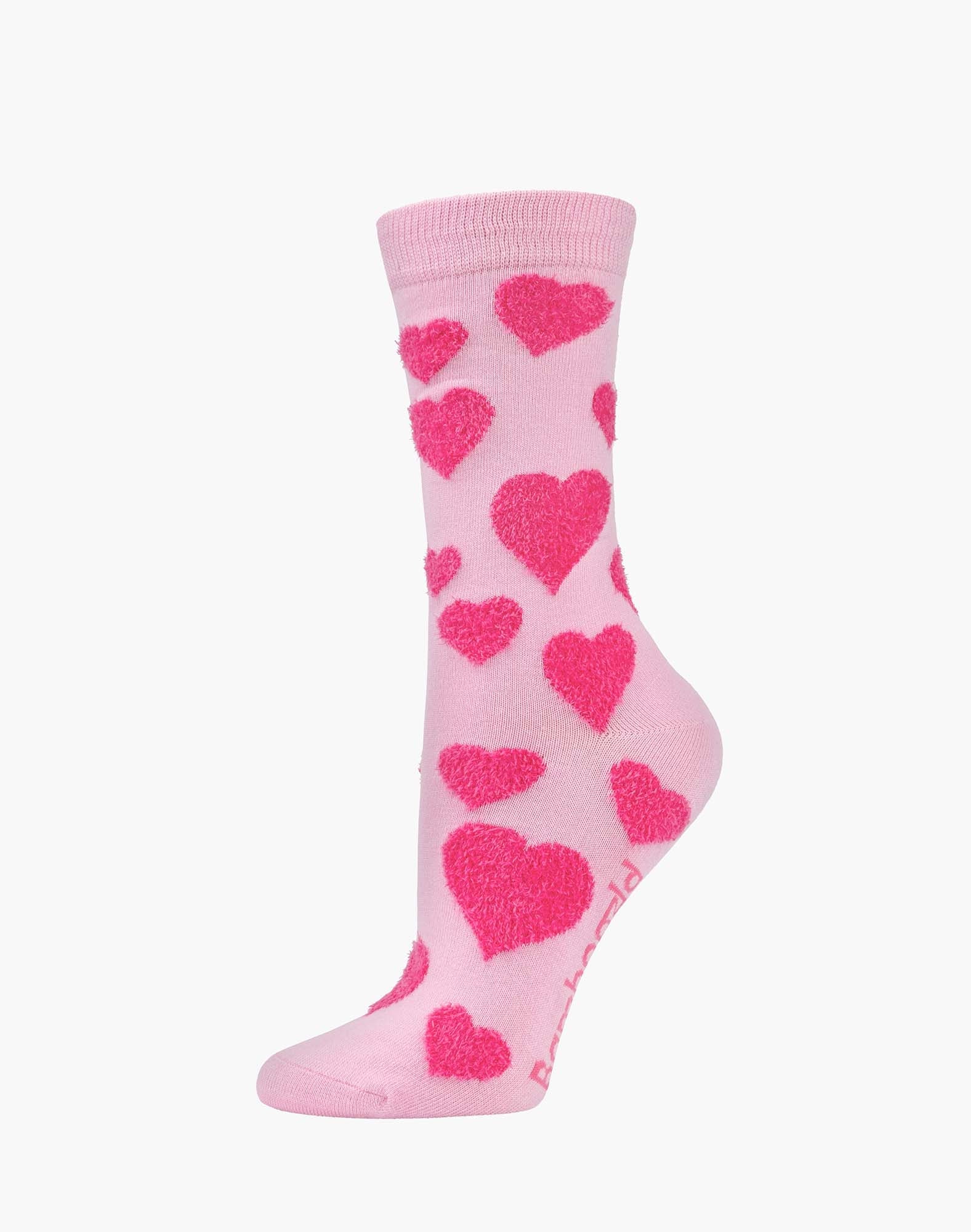 Fluffy Hearts Pink Bamboo Sock