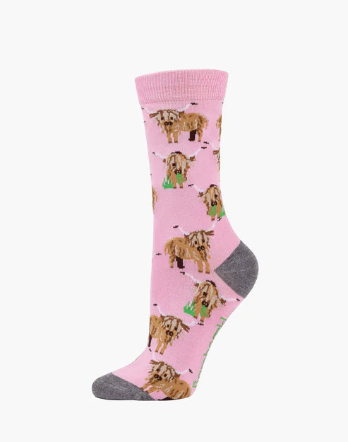 Highland Cow Pink Bamboo Sock