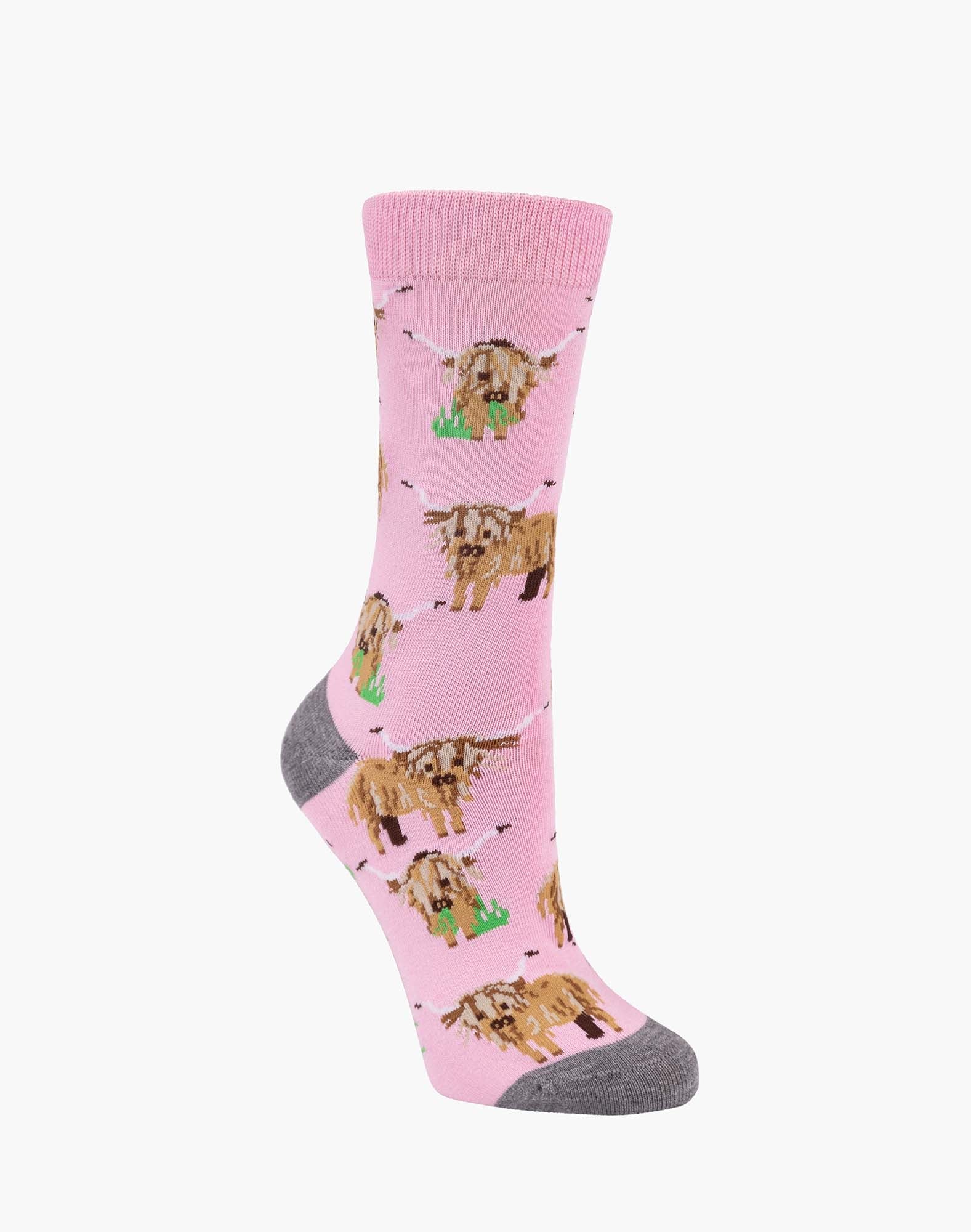 Highland Cow Pink Bamboo Sock