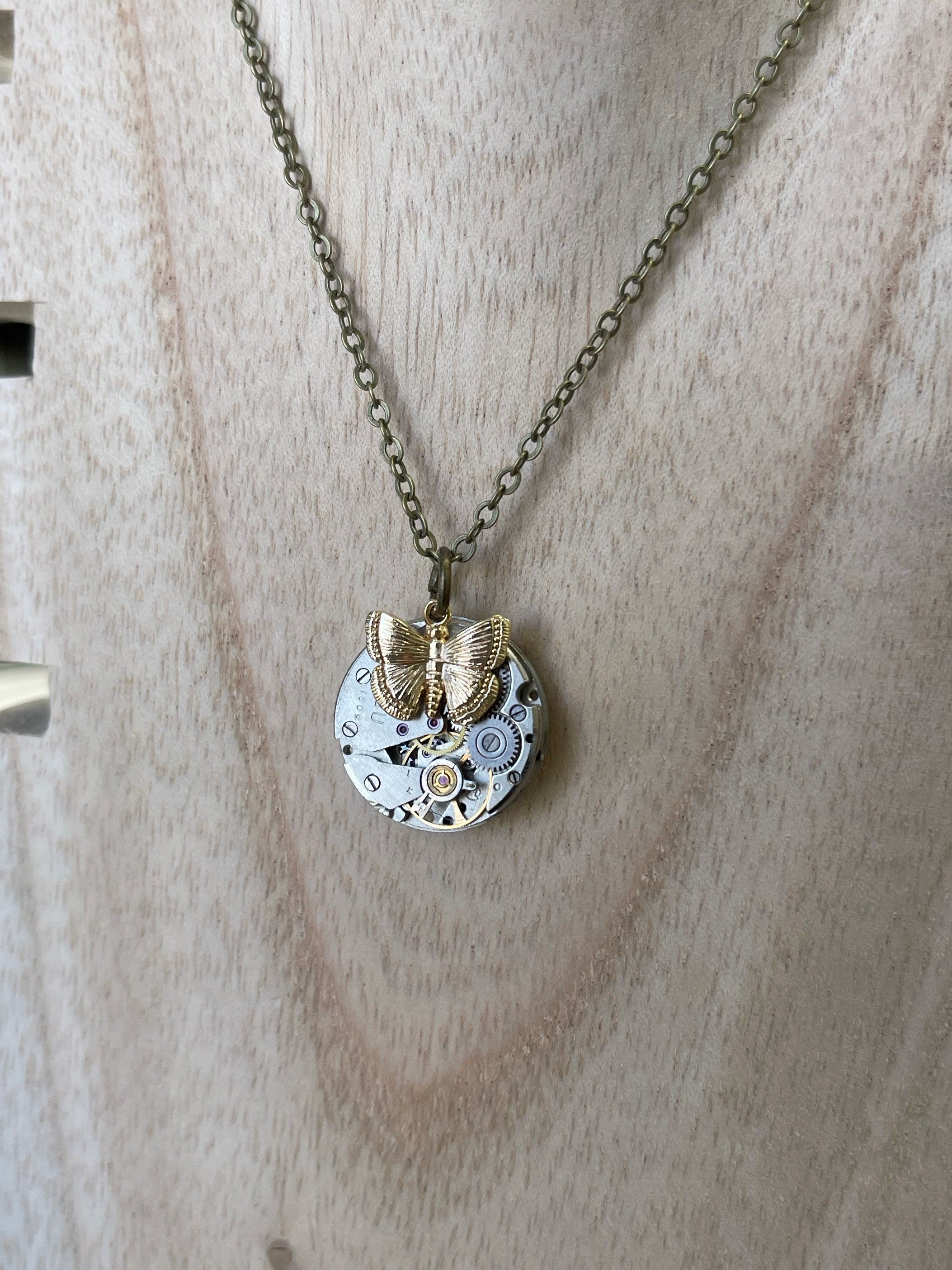 Mini Silver Pendant with Gold Butterfly