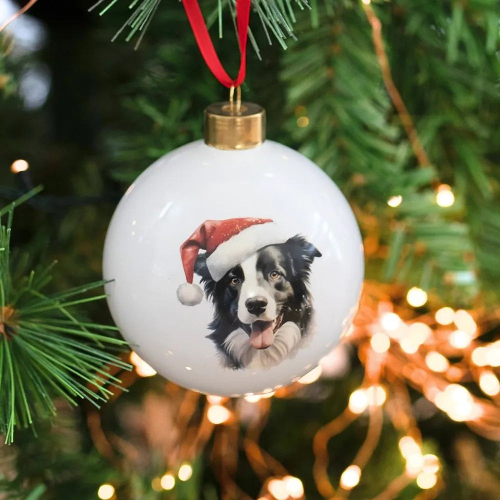 Christmas Border Collie Round Bauble