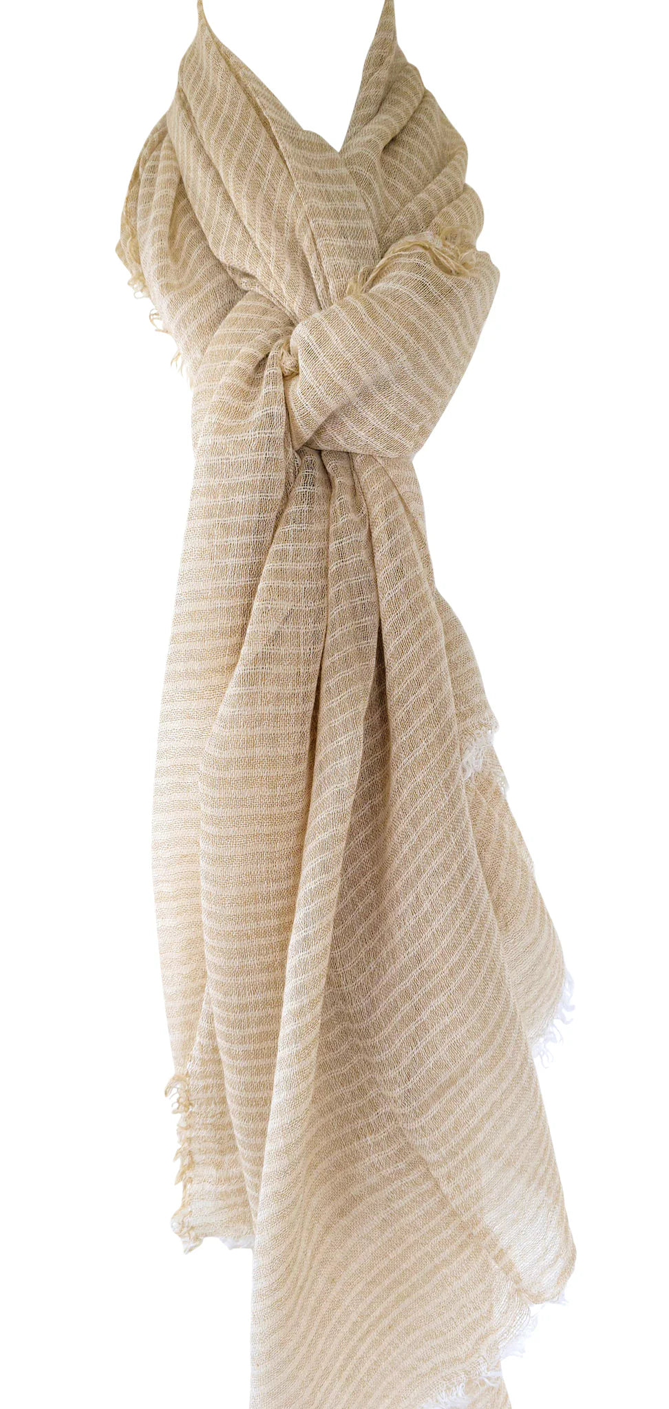 Cotton Linen Brown Narrow Stripe Scarf