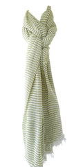 Cotton Linen Green Narrow Stripe Scarf