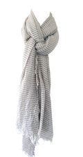 Cotton Linen Narrow Stripe Grey Scarf
