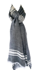 Cotton Linen Wide Stripe Black Scarf