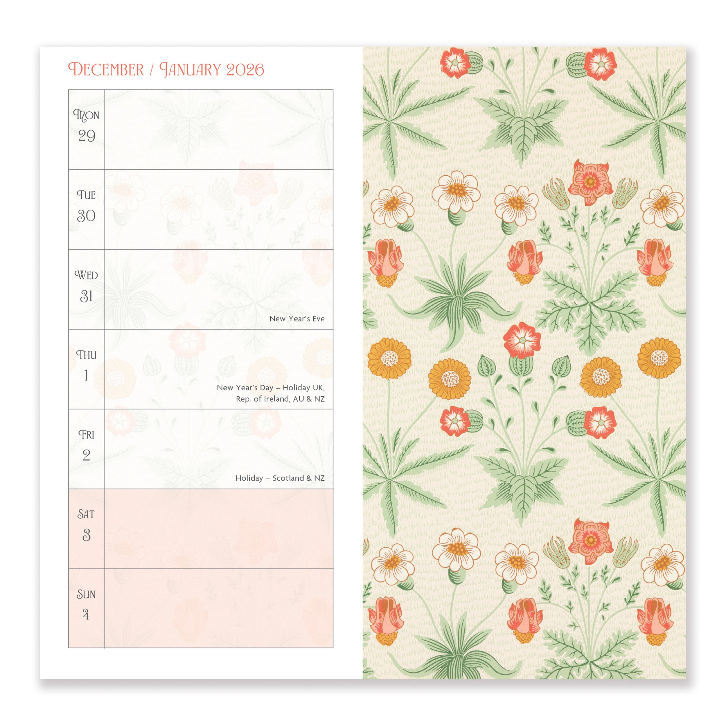 Slim William Morris 2026 Diary