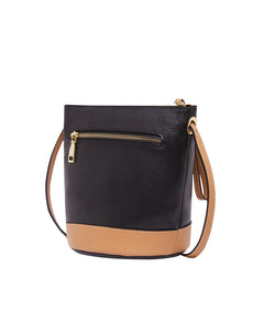 Black/Camel Jenna Leather Buncket Bag