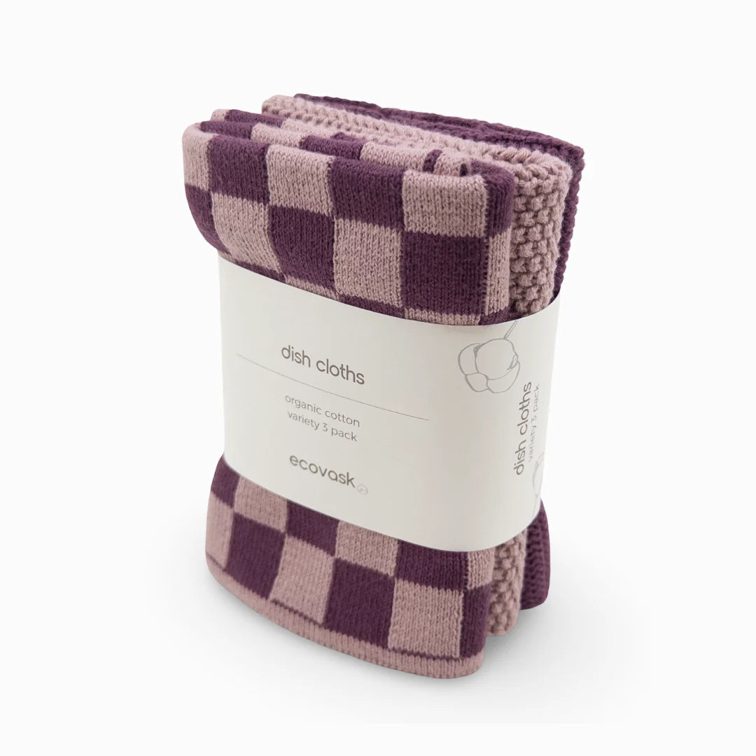 Ecovask Dishcloth 3piece Grape Orchid Chequer