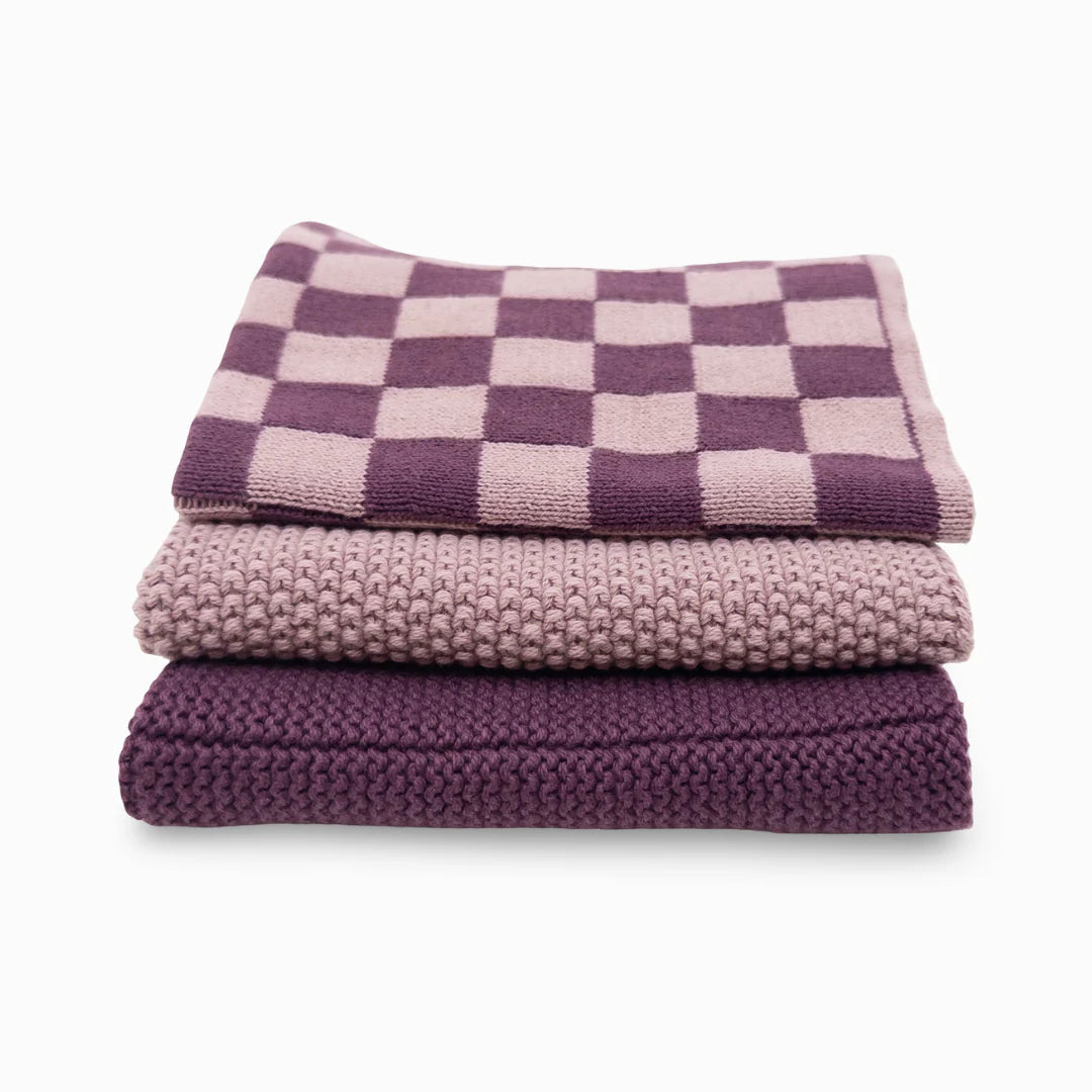Ecovask Dishcloth 3piece Grape Orchid Chequer