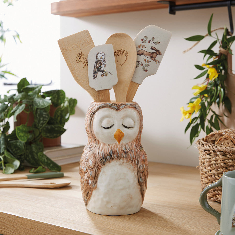 Forest Fable Owl Utensil Pot/Vase