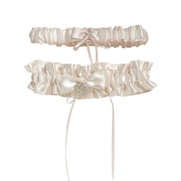 Ivory Satin & Diamante Double Garter Set 561V