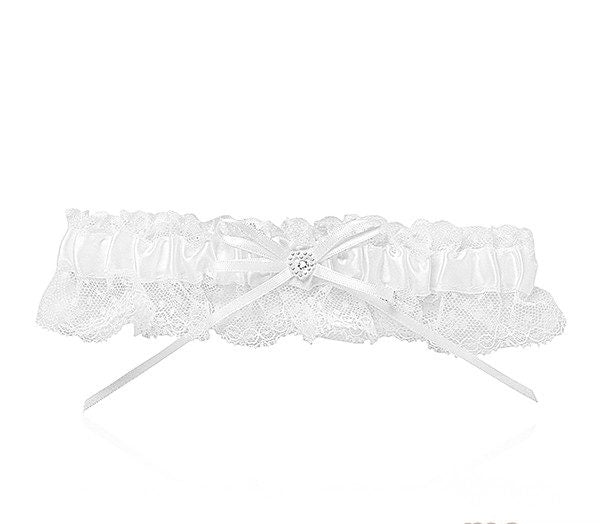 White Satin & Lace Pearl Heart Diamante Garter