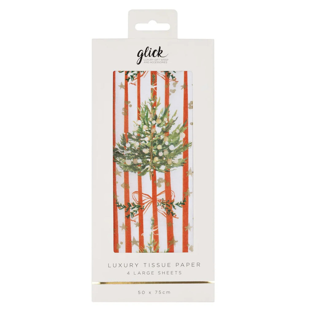Xmas Tissue Spruce Red Stripe 4pk