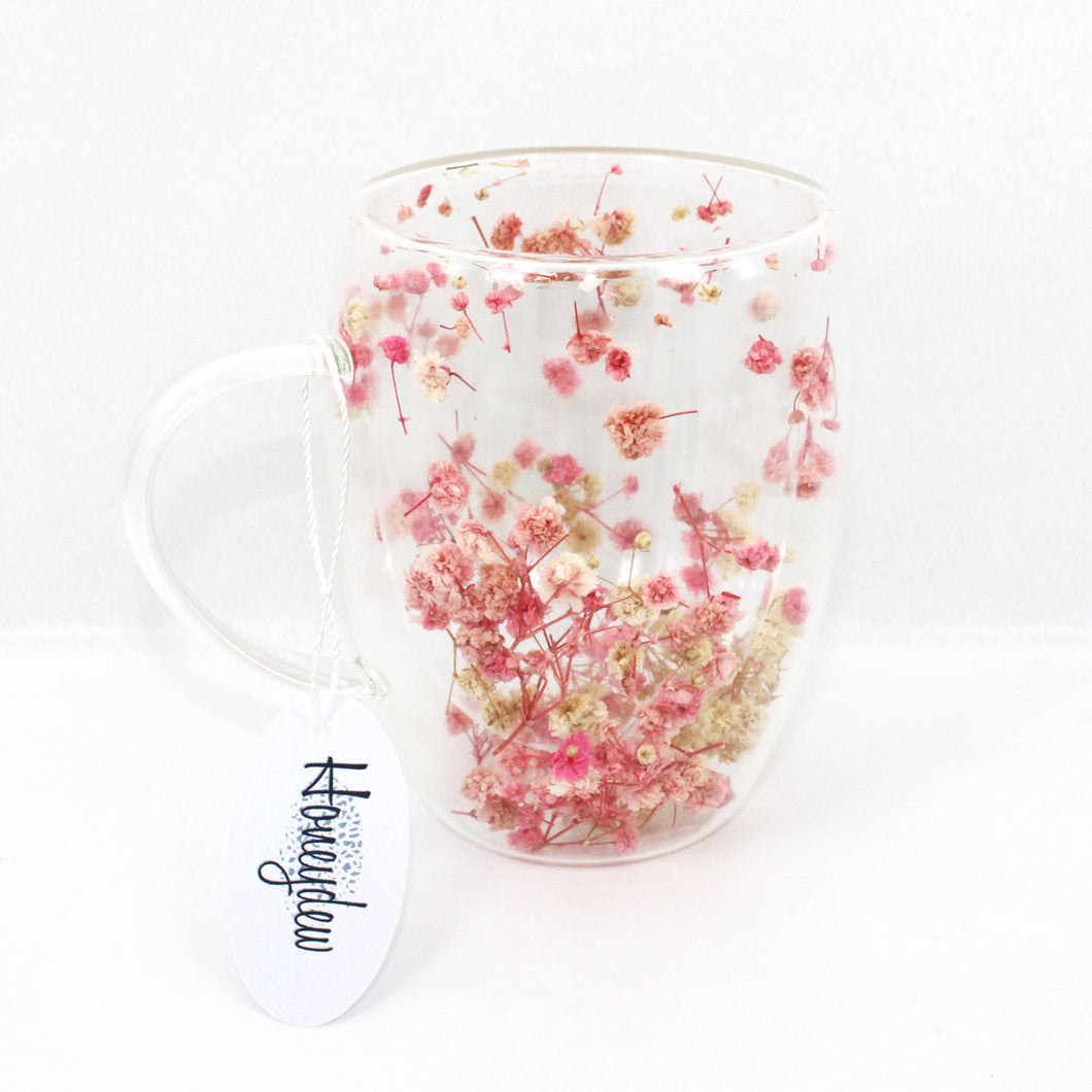 Double Walled Floral Confetti Mug Round Pink