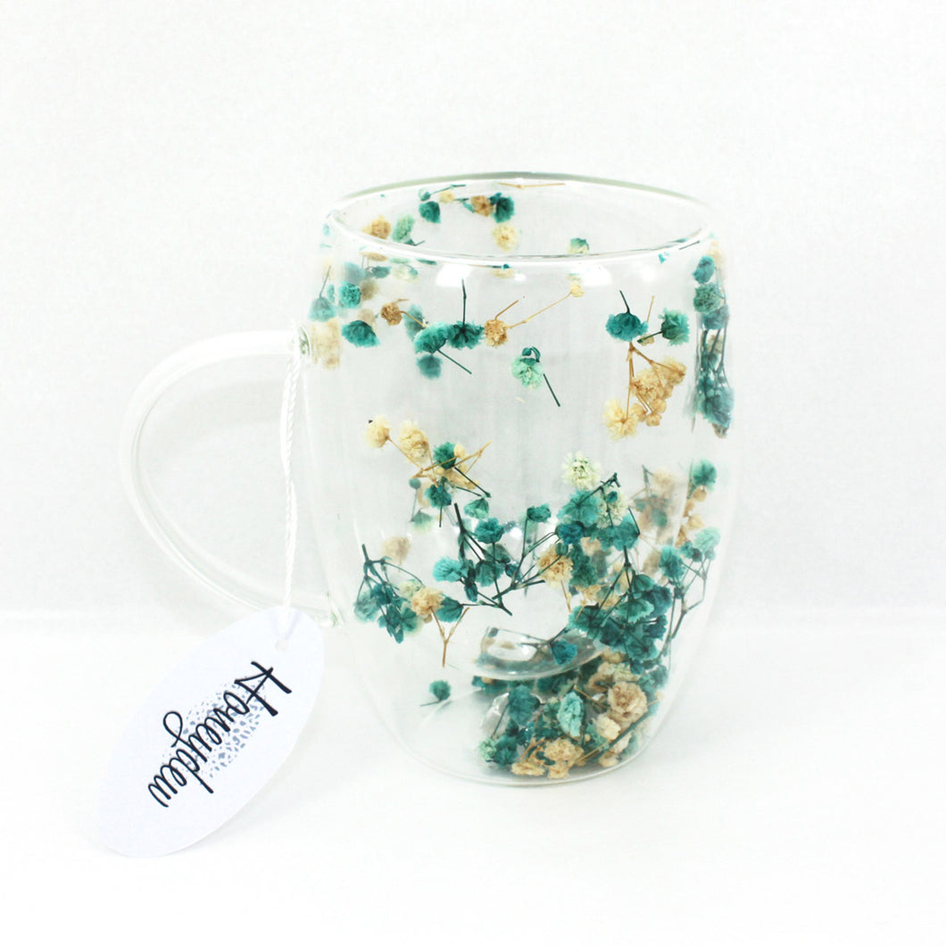 Double Wall Floral Confetti Mug Round Teal