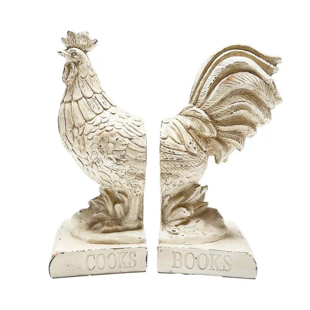 Country Rooster Bookends French White