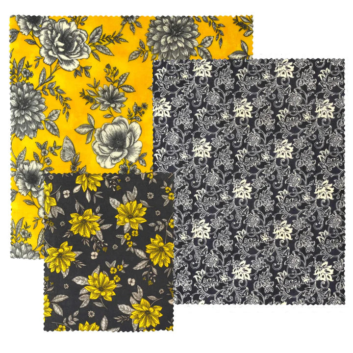 Black and Gold Set of 3 Beeswax Wraps