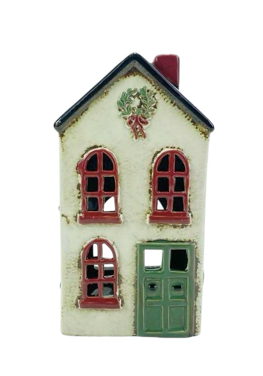 PRE-ORDER Green Xmas House with Wreath Tealight House 117