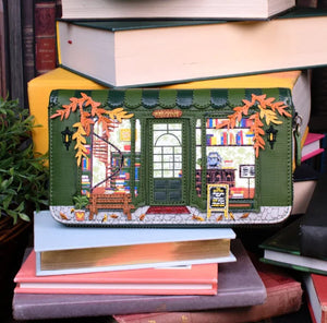 The Old Book Shop Green Large Ziparound Wallet