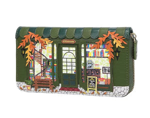 The Old Book Shop Green Large Ziparound Wallet