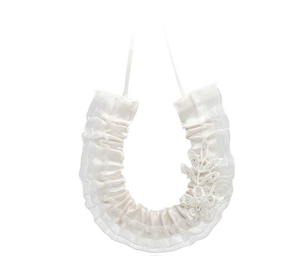 Ivory Satin Horseshoe Lace Flowers Silver Beaded Leaf 650v