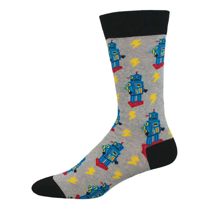 M Charge of the Robots Light Grey Heather Socks