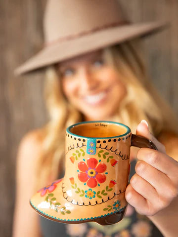 Live Happy Boot Folk Art Mug