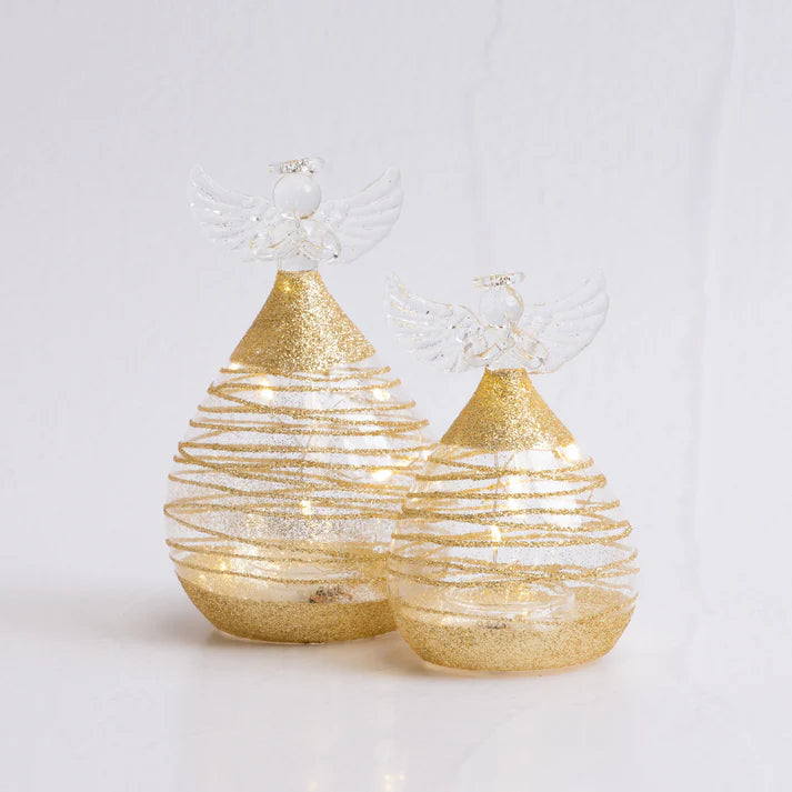 Medium 13cm Round Glass Angel with Gold Sparkle